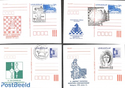 Special cancellation, topic Chess, 4 postcards