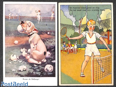2 postcards on theme Tennis