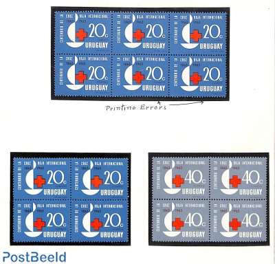 Red Cross, Error, 1 stamp with missing and one stamp with only partial Printer mark