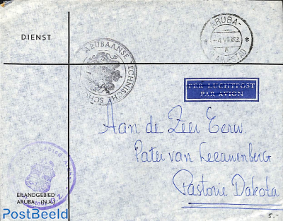 Official mail (Dienst) from Oranjestad to Pastorie Dakota