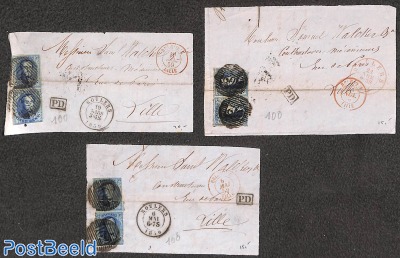 3 cover fronts with stamp pairs (folded)