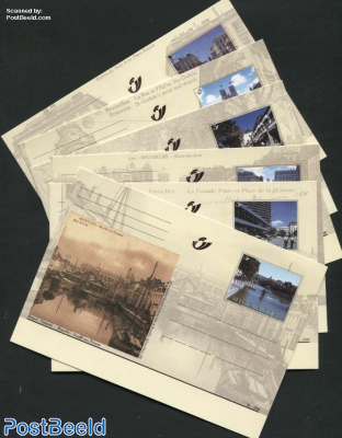 Postcard set, Brussels in past & present (6 cards)