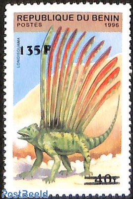 prehistoric animal,fish, dinosaur, set of 2 stamps, overprint