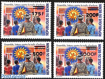 together we fight against child trafficking, set of 4 stamps, overprint