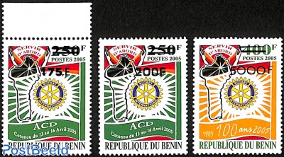 complete set of 3 stamps, 100 years of rotary, overprint