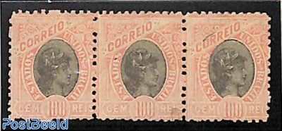 100R, perf. 11:11.5, strip of 3 stamps