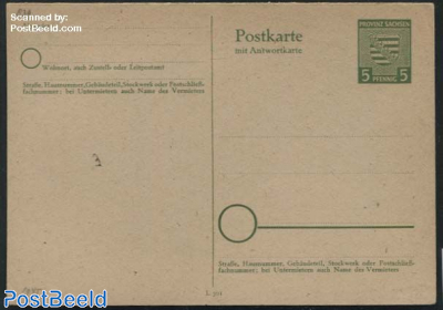 Reply Paid Postcard 5/5pf, Sachsen