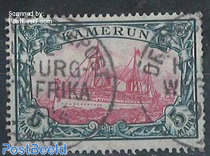 Kamerun, 5M, used Deutsche Seepost Hamburg-Westafrika, with attest Richter
