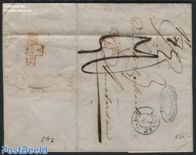 Letter from Lennep to Amsterdam, postmark Pruissen A (red)