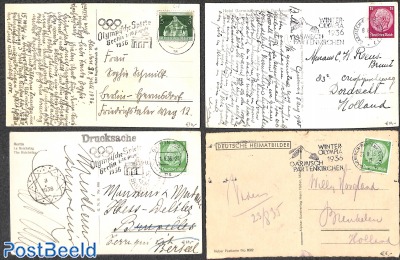 4 postcards with Olympic games promtional cancellations