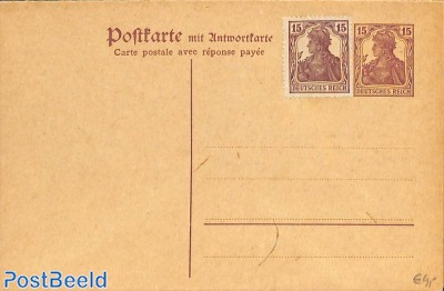Reply paid postcard 15/15pf, uprated to 30/30pf