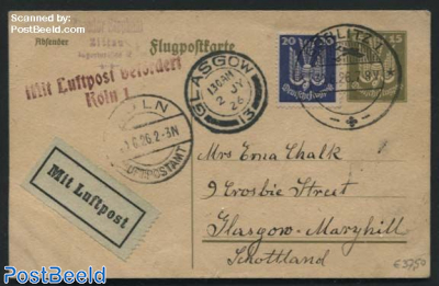 Postcard, uprated sent by airmail to Glasgow