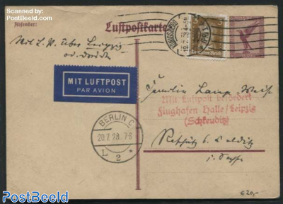 Postcard, uprated, sent by airmail