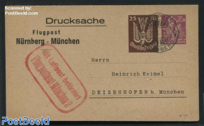 Postcard sent by Airmail Nuernberg-Muenchen