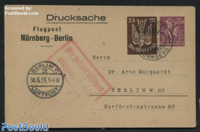 Postcard sent by Airmail Nuernberg-Berlin