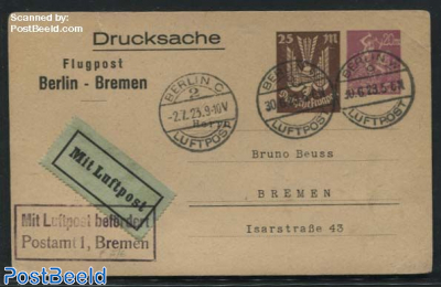Postcard sent by Airmail Berlin-Bremen