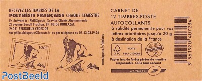 Timbres de la Polynésie Française, Booklet 12x Lettre Prioritaire