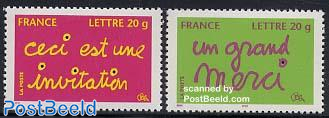 Greeting stamps 2v (invitation, Merci)