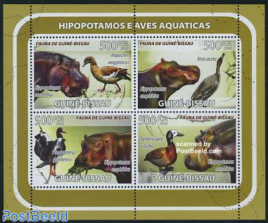 Fauna, Hippo & birds 4v m/s