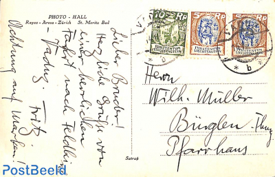 Postcard with 2x5Rp and 1x10Rp stampfrom Vaduz to Bürglen