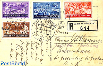 Postcard with set, sent registered 