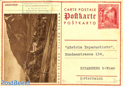 Ill. Postcard 20Rp, Dorf Eschen, sent to Vienna but no Postmark