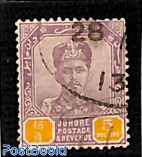 Johore, 5$, stamp out of set, revenue used