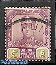 Johore, 5c, WM rose, (fiscally) used