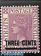Straits Settlements, 3c on 32c, Stamp out of set