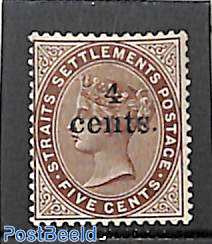 Straits Settlements, 4c on 5c, Stamp out of set