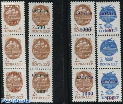Overprints 4v, gutter pairs (middle stamp without overprint)