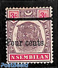 Negeri Sembilan, 4c on 3c, Stamp out of set