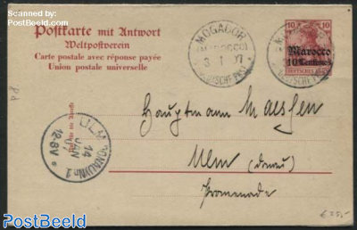 Marocco, Reply Paid Postcard 10/10Centimos on 10/10pf