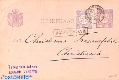 POstcard from AMSTERDAM (railw. AMST-WINTERSWIJK) to Christiana