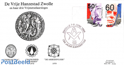 Special Postmark: Zwolle 750 Hanzestad, Freemasonry lodge