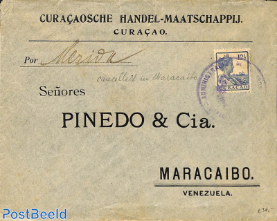 Letter from Curacao to MARACAIBO (ship post cancelled in MARACAIBO)