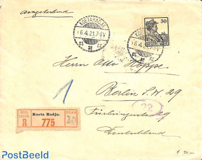 Registered letter from KOETA RADJA to Germany