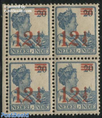Overprint 1v, Block of 4, with mirrorprints on reverse side