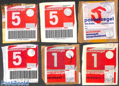 6 used Parcel stamps, Pakketzegels