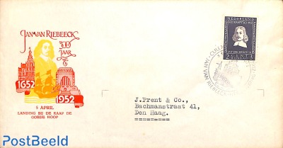 Van Riebeeck stamp on special cover with seal on backside