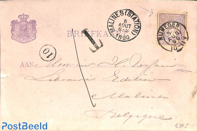 Postcard 2.5c uprated by stamp over postcard seal in stead of next to, from Nijmegen to Malines