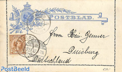 ''Postblad'' postcard' to Duisburg 