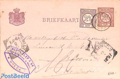 briefkaart to Batavia. Drukwerkzegels cijfer 2.5c. See postmarks.