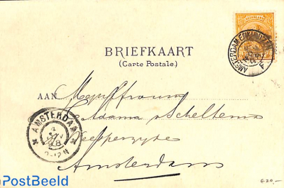 Briefkaart from Hoorn to Amsterdam, see Amsterdam postmark. Princess Wilhelmina (hangend haar) 3 cent. 