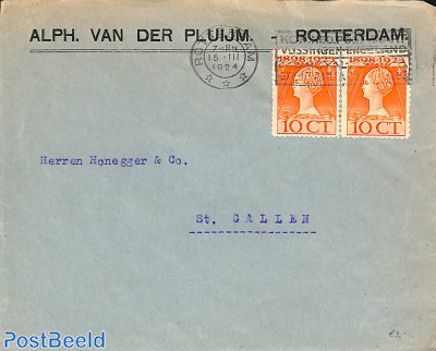 Envelope from Rotterdam to St.Gallen. See Rotterdam postmark.