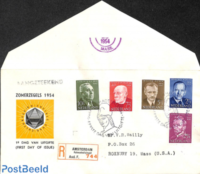 Famous persons FDC, open flap, typed address, registered