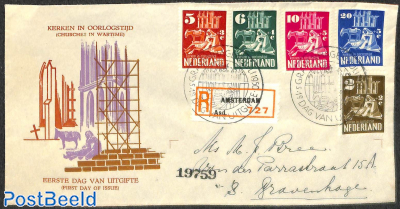 Churches in wartime 5v, FDC, closed flap, registered mail