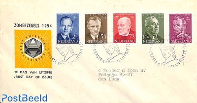 Famous persons 5v, FDC, typed address, closed flap