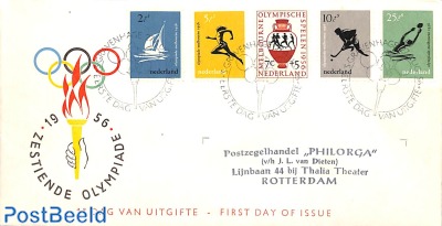 Olympic games 5v, FDC, stamped address, open flap