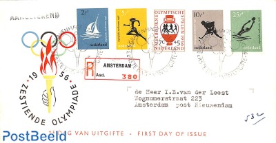 Olympic games 5v, FDC, Typed address, open flap